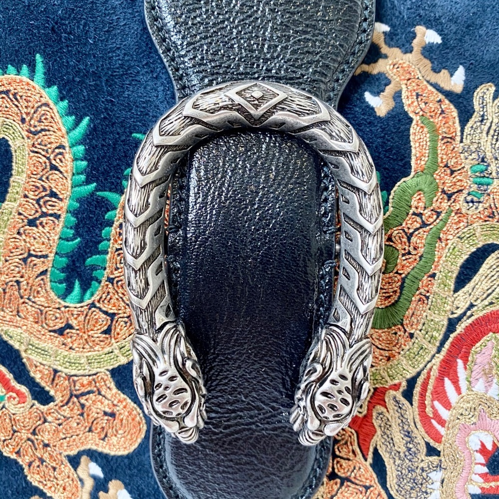 Auth Gucci Suede Dragon Embroidered Bucket Bag - Picture 7 of 16